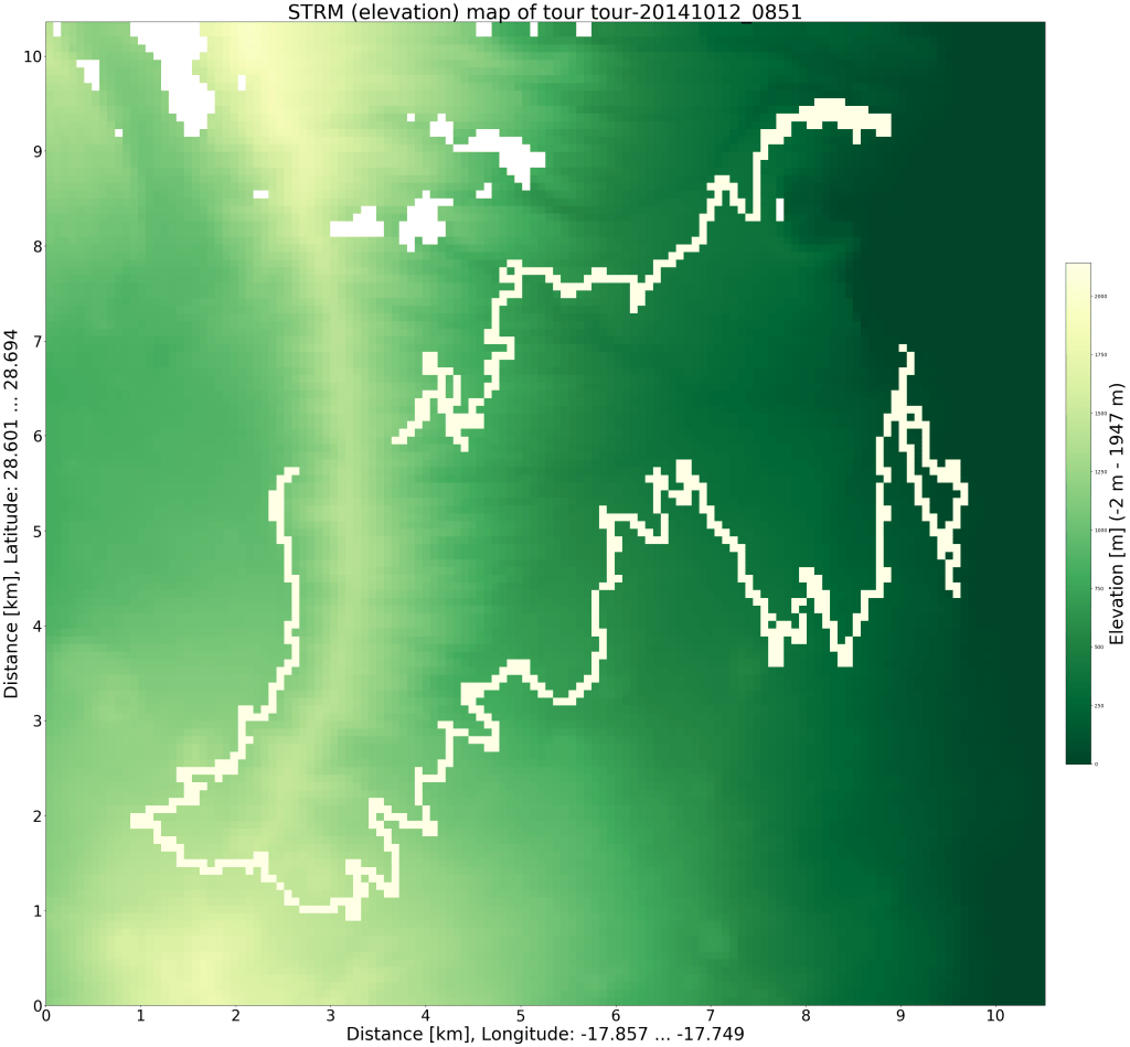 Geografische Karte mit Route (Im Tunnel gab es kein GPS-Empfang), erstellt mit https://github.com/ronnyerrmann/cycle_logging