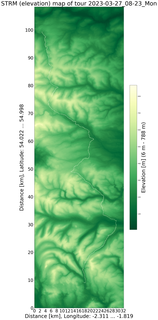 SRTM Reliefkarte mit GPS Daten